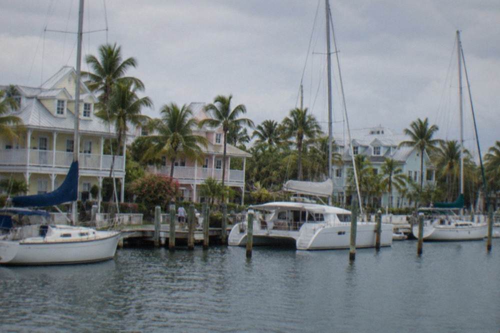 Sailboats and charter boats moored in a marina basin in Key West